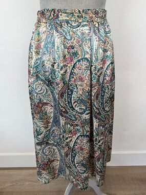 Vintage Russ Petites Size 10 Teal Paisley Boho Midi Skirt